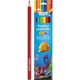 Dřevěné barevné Pastelky - Ocean World trojhranné 12 ks