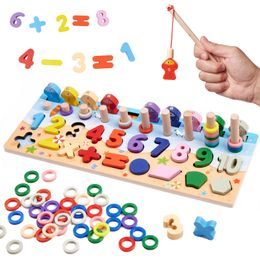 Dřevěné rybičky a číslice na lovení na magnet 3v1 Wooden Alphabet