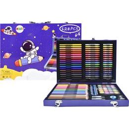 Umělecká sada v kufru s kosmonautem 128 kusů modrá