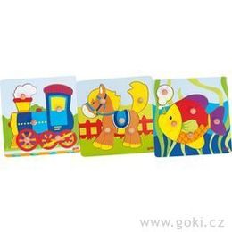 Set puzzlí s dřevěnými úchytkami