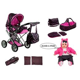 Alice kočárek pro panenky černý 9346 + panenka