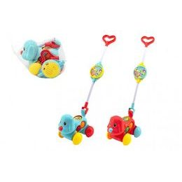 Strkadlo pes tlačící na kolečkách s tyčkou na baterie se zvukem a světlem