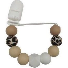 Dřevěný přívěsek na dudlík - přírodní, bílá, korálky