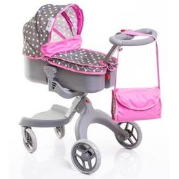 Doris moderní hluboký kočárek pro panenky 9631 šedo-růžový