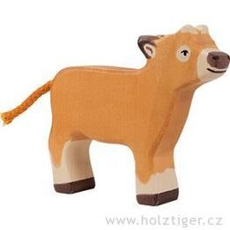 Hnědé telátko stojící - zvířátko ze dřeva