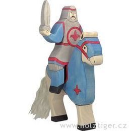 Modrý rytíř jedoucí na koni (bez koně) - vyřezávaná dřevěná figurka