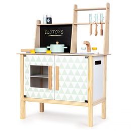 Ecotoys dětská dřevěná kuchyňka se zvuky, LED efekty a kreslící tabulí