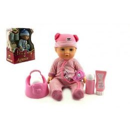 Panenka miminko Agusia pevné tělo pijící čůrající s doplňky 2 barvy