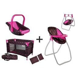 Alice postýlka, nosítko a jídelní židlička 2v1 pro panenku - černá