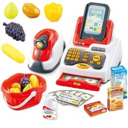 Dětská pokladna se skenerem a doplňky červeno-bílá