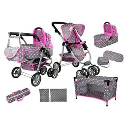 Alice kombinovaný kočárek pro panenky 6v1 9662M šedo-růžový