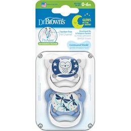 Dr Brown's Ortodontický dudlík Prevent svítící, 2ks, 0-6m, modrý