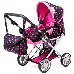 Doris kočárek pro panenky kombinovaný - 9346 černý s puntíkama
