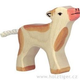 Malé hnědé strakaté telátko - zvířátko ze dřeva