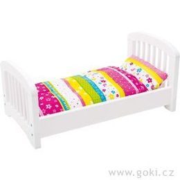 Dřevěná postýlka s příčkami pro velké panenky + povlečení Susibell