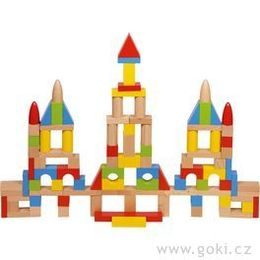 Stavební kostky ze dřeva, přírodní i barevné 100 ks