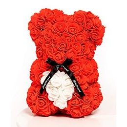 Medvídek z růží červený s bílým srdcem Rose Bear 25 cm