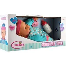 Panenka miminko v modrém oblečení s dudlíkem a dekou