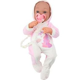 Panenka s dudlíkem v růžových šatičkách a kabátku, 35 cm