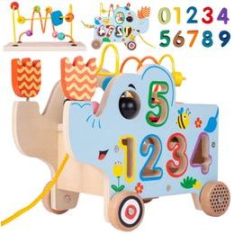 Dřevěný slon se šnůrkou, vkládačkou a labyrintem Elephant Trailer