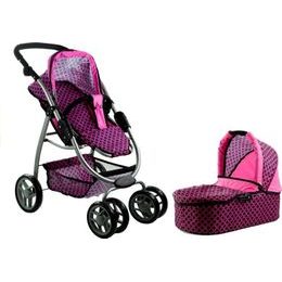 Alice velký sportovní kočárek pro panenky 3v1 - 9662 černo - růžový vzor