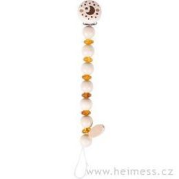 Dřevěná šňůra na dudlík s pravým jantarem (Heimess nature)