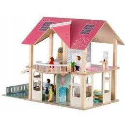 Ecotoys dřevěný domeček pro panenky Modern + 4 panenky