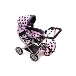 Doris kočárek pro panenky kombinovaný - 9346 světle růžový s puntíky