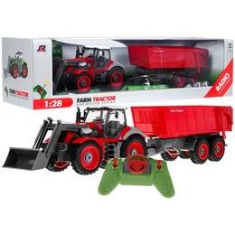 Traktor na dálkové ovládání s červenou vlečkou Red Farmer 1:28