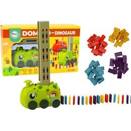 Autíčko barevné domino na baterie, zelený dinosaurus + 4 barevné kostky