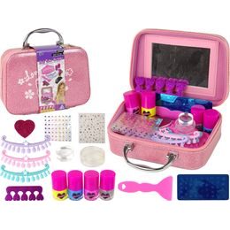 Sada na lakování nehtů s růžovými třpytkami v kufru