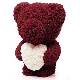 Medvídek z růží bordo s bílým srdcem Rose Bear 60 cm