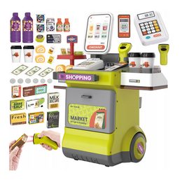 Velký moderní supermarket na kolečkách s doplňky zelený