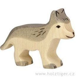 Malé šedé vlče - dřevěné zvíře z lesa