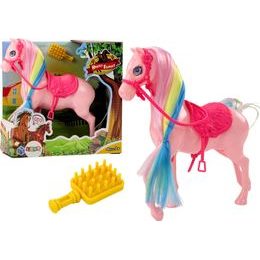 Koník s barevnou hřívou a růžovým sedlem