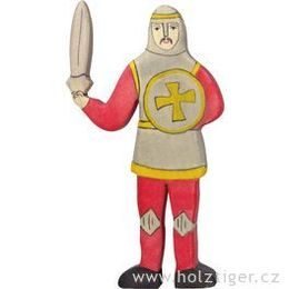 Červený rytíř s mečem - vyřezávaná dřevěná figurka