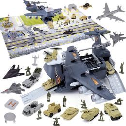 Dětské vojenské letiště s velkým letadlem a příslušenstvím Military Aircraft