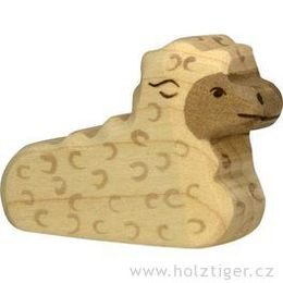 Ležící bílé jehňátko - zvířátko ze dřeva