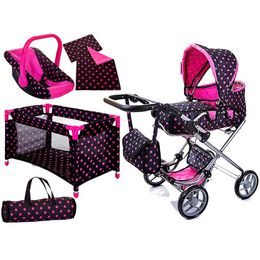 Doris velký kočárek pro panenky 9333 6v1 černý