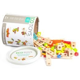 Ecotoys sada dřevěných konstrukčních kostek 120 ks v boxu