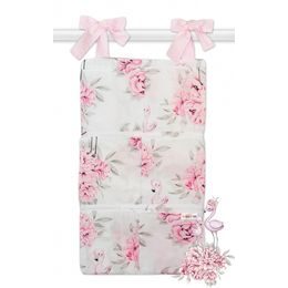 Baby Nellys Bavlněný kapsář na postýlku Baby Nellys 6 kapes, Plameňák - růžový