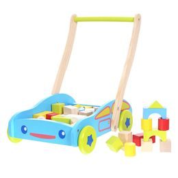 Ecotoys dětské dřevěné chodítko s kostkami modré