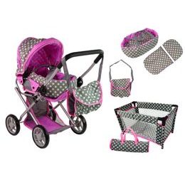 Alice kočárek pro panenky 5v1 šedo-růžový