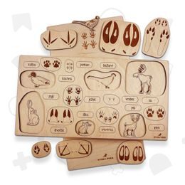 Stopy zvířat- edukativní dřevěné puzzle - ČESKÁ VERZE