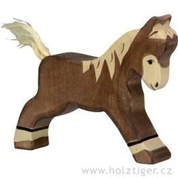 Běžící tmavě hnědé hříbě - zvířátko ze dřeva