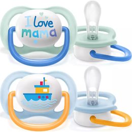 AVENT Dudlík Ultra Air Happy I Love mama, 0-6m - Lodička, modrá 2ks