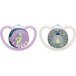 Nuk Uklidňující silikonový dudlík na noc 0-6m, 2ks