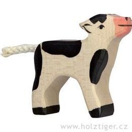 Černé strakaté telátko - dřevěné zvířátko