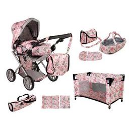 Alice kočárek 9346 pro panenky 5v1 světle růžový s kytičkami