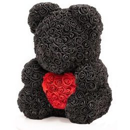 Medvídek z růží černý s červeným srdcem Rose Bear 40 cm